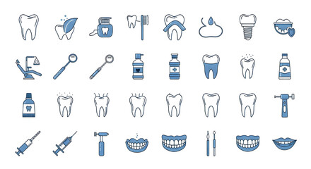 Dental care and hygiene icons illustration
