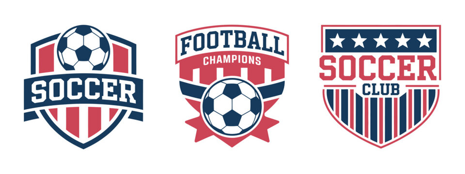 Soccer Logo and Football Club Badge, vector illustrations of team emblems, modern football logo design