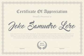 company award certificate, school graduation certificate with vintage theme.