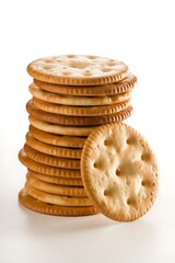 Stack of delicious crackers on white background for snacking