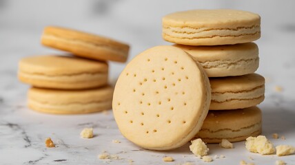 Delicious homemade shortbread cookies on marble surface