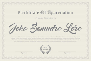 company award certificate, school graduation certificate with vintage theme.