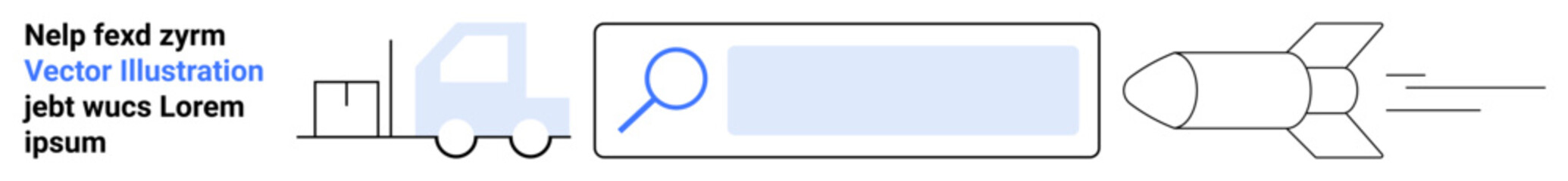 Obraz premium Technology, progress, logistics, innovation, speed, search tools. Minimal design includes rocket, truck and magnifying glass search bar. Technology and progress concept for digital and logistics