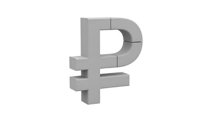 Obraz premium 3 D gray ruble symbol with segmented blocks on black background