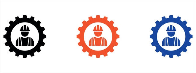 Obraz premium Industrial Engineer Worker in Gear Cogwheel Icons Set for Maintenance and Engineering Vector Illustration.