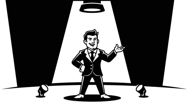 Man in Suit Standing Under Spotlight.