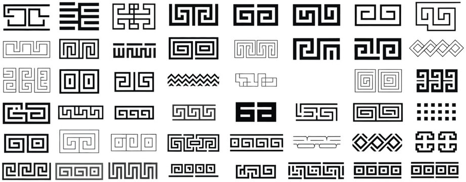 set collections traditional Greek geometric pattern icon. Greek motives border. ancient Roman ornaments symbol design vector illustration