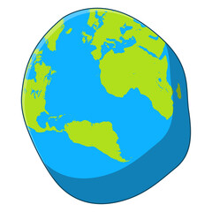 Simple vector illustration of a distorted cartoon earth globe with continents and oceans, isolated on white background