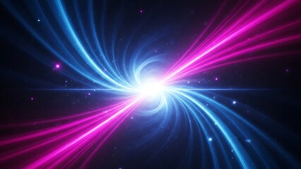 Fototapeta premium Vibrant neon light burst radiating dynamic blue and pink streaks against a dark background for futuristic designs