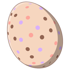 Charming easter egg decorated with subtle pastel pink, purple, and brown polka dots, isolated on white background