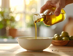 Healthy Cooking Concept with Olive Oil Pour (No Label)