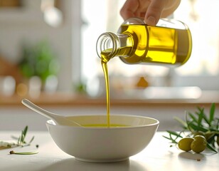 Healthy Cooking Concept with Olive Oil Pour (No Label)
