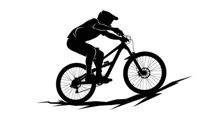 Fototapeta premium Mountain Biker Riding Downhill Silhouette.