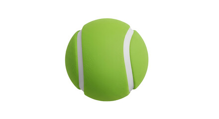 Bright green tennis ball with white curved seam on black background