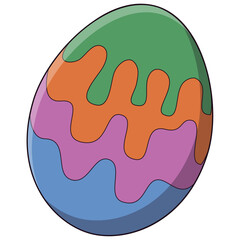 Colorful Easter egg with green, orange, purple and blue glaze dripping down, festive and fun