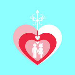 Romantic Couple in Heart with Cupid Arrow