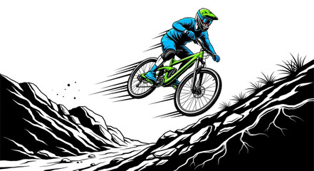 Mountain Biker Riding Downhill Trail. © Dawis