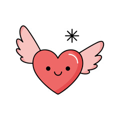 Cute Flying Heart with Wings and Sparkle