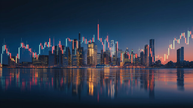 経済と金融市場のイメージ ―｜ファイナンシャルデータと都市景観