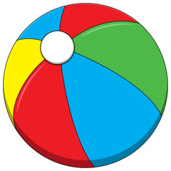 Brightly colored inflatable beach ball with red, green, blue, and yellow panels, perfect for summer games and poolside activities