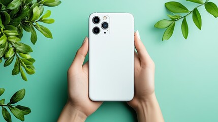 Minimalist phone design with green leaves.