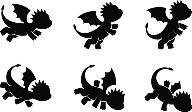 Collection of playful dragon silhouettes with eastern dragon western dragon monster illustration fantasy art creature design baby dragon cute dragon adorable monster children s illustrati