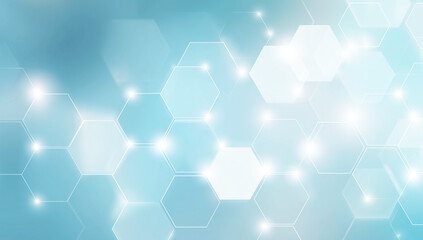 科学技術イメージ｜テクノロジーとネットワークを連想させるヘキサゴンの抽象的背景