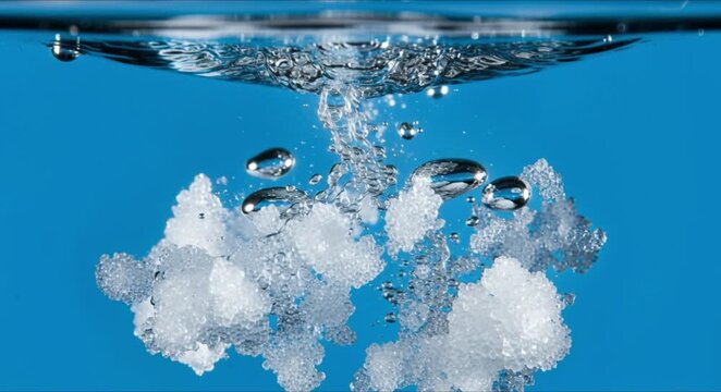 macro of electrolyte salt crystal dissolving in water perfect for national nutrition month