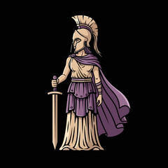 Obraz premium Ancient Greek Goddess Athena Warrior Illustration