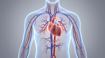 Cardiovascular system visualization inside a semi-transparent human torso