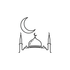 Elegant mosque illustration with crescent moon symbolizing Islamic faith