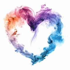 Abstract colorful smoke forming a heart shape on white background