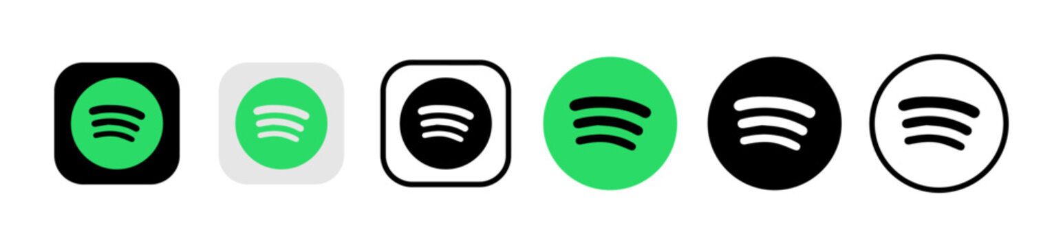 Spotify application logo icon vector set. Square, round, circle, outline styles. Vector buttons