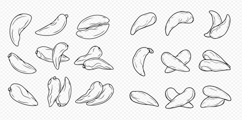 Naklejka premium Hand drawn cashew nuts and pistachio nuts set. Healthy snack food illustration.
