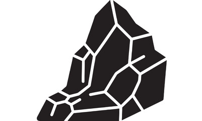 Obraz premium Rock boulder icon with cracked stone blocks, minimalist black silhouette isolated on white background, rugged geology symbol for mining, construction, terrain and nature