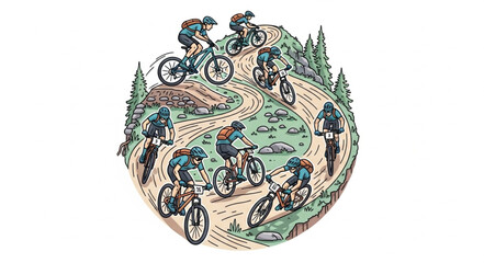 Mountain Bikers Riding Downhill Trail. © rara