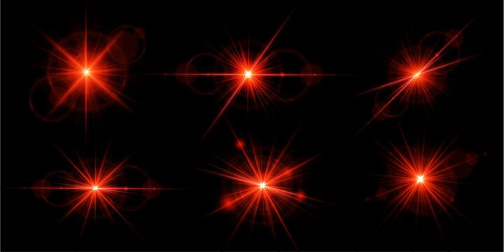 Intense red starburst with sharp beams radiates vivid energy. Transparent glow and sparkling particles enrich design.