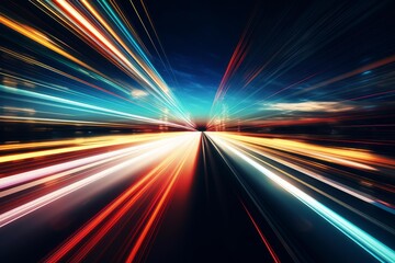 Fototapeta premium Light trails depicting warp speed motion blur on a highway