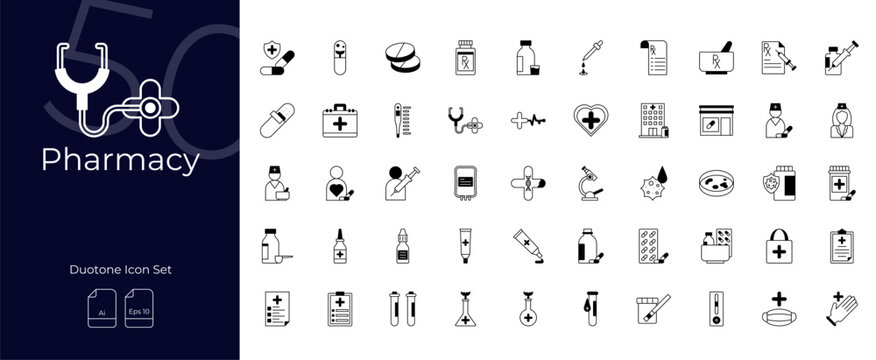 Pharmacy Duotone Editable Icons set