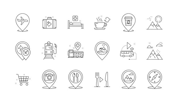 Travel Map Pin Icons Line Style Editable Stroke Vector Pack