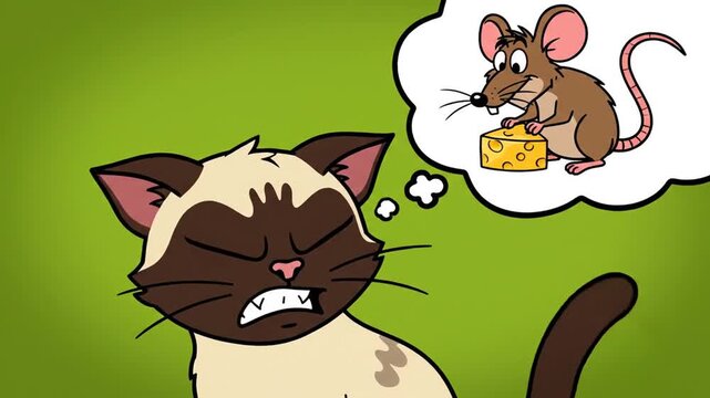 Angry cartoon Siamese cat with empty thought bubble