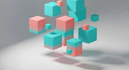 Obraz premium A 3D rendering of colorful cubes floating in mid-air with a gray background