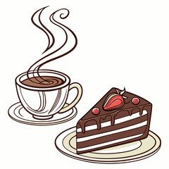 Steaming Coffee Cup and Decadent Chocolate Cake Slice