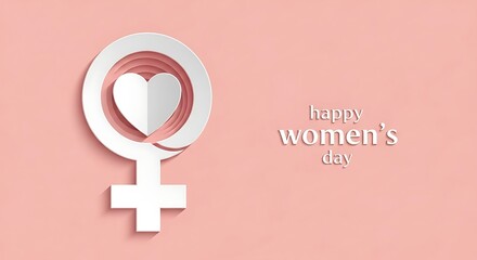 Obraz premium Paper cut female gender symbol with heart on pink background for International Women's Day