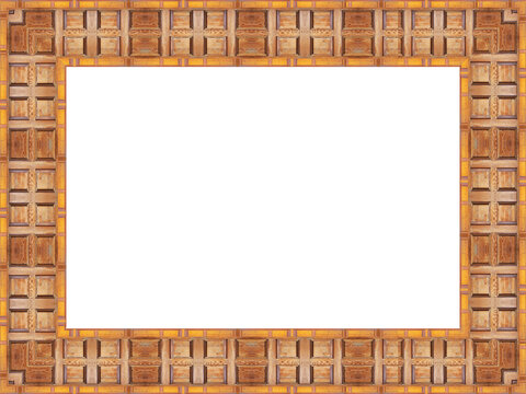  Oranger rechteckiger Bilderrahmen aus Holz mit wei&szlig;en Hintergrund