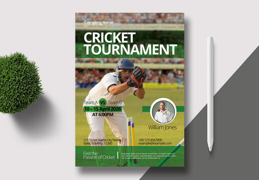 Professional Cricket Tournament Event Poster Template