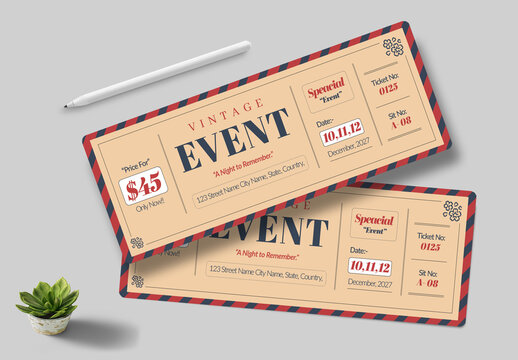 Vintage Event Ticket Template Layout