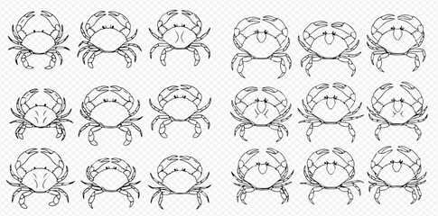 Set of outline crab illustrations, perfect for seafood menus or marine-themed designs. © Akun