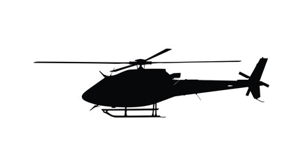 A black silhouette of a helicopter in mid flight against a white background © Siam Studio