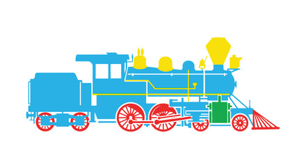 Stylized illustration of a colorful vintage steam locomotive train © Siam Studio